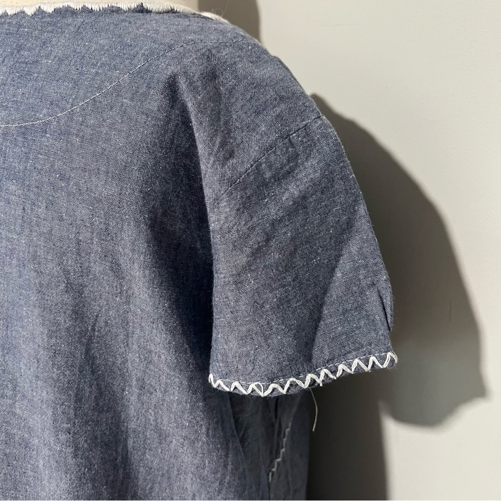 Abrazo Blue Mariano Chambray White Embroidery Shift Dress Size L - Picture 7 of 13